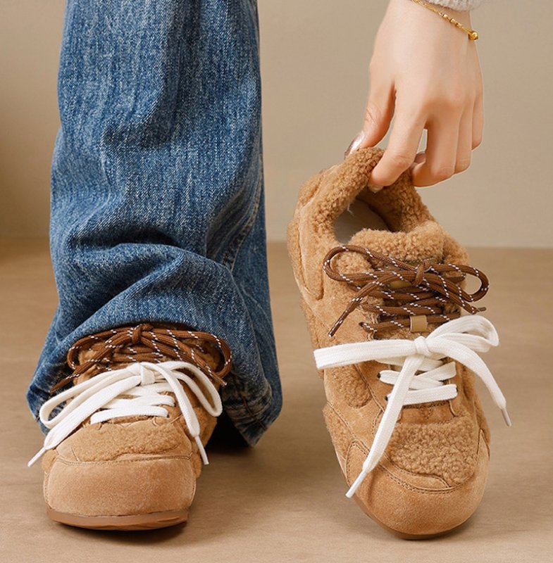 画像5: Women's Fur-trimmed leather lace-up platform sneakers  ファー付きレザー厚底レースアップスニーカー (5)