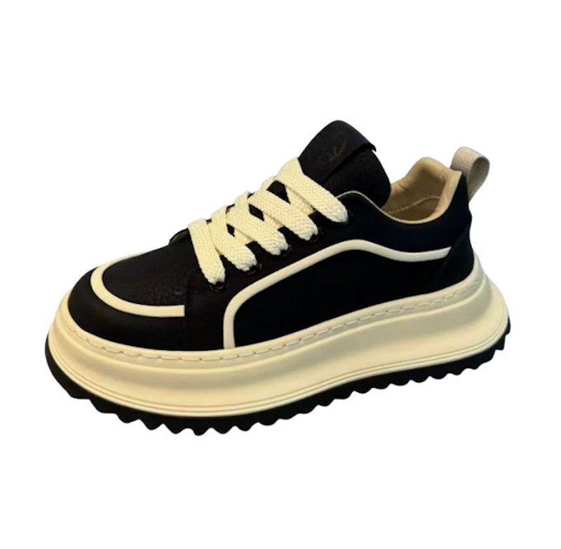 画像1: Unisex Platform leather lace-up sneakers　男女兼用 ユニセックス厚底レザー切り替えレースアップ スニーカー (1)