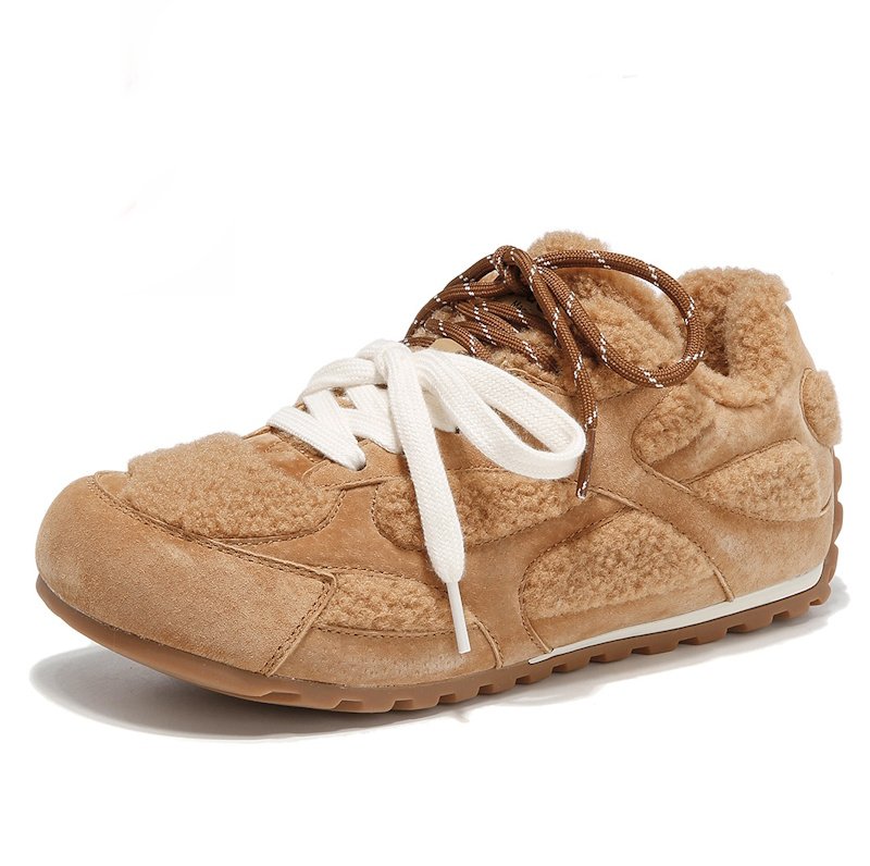 画像2: Women's Fur-trimmed leather lace-up platform sneakers  ファー付きレザー厚底レースアップスニーカー (2)