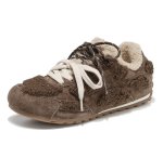 画像1: Women's Fur-trimmed leather lace-up platform sneakers  ファー付きレザー厚底レースアップスニーカー (1)