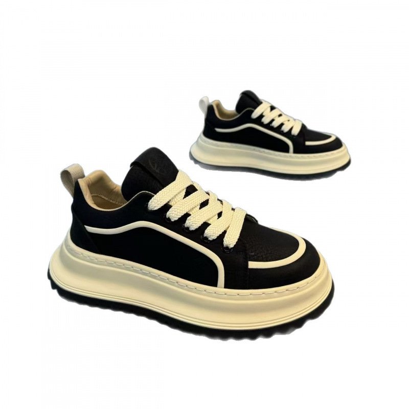 画像4: Unisex Platform leather lace-up sneakers　男女兼用 ユニセックス厚底レザー切り替えレースアップ スニーカー (4)