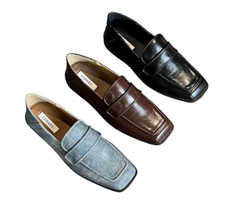 画像4: Women's British-style square-toe leather slip-on loafer shoes　ブリティッシュ英国風スクエアトゥレザースリッポンローファーシューズ (4)