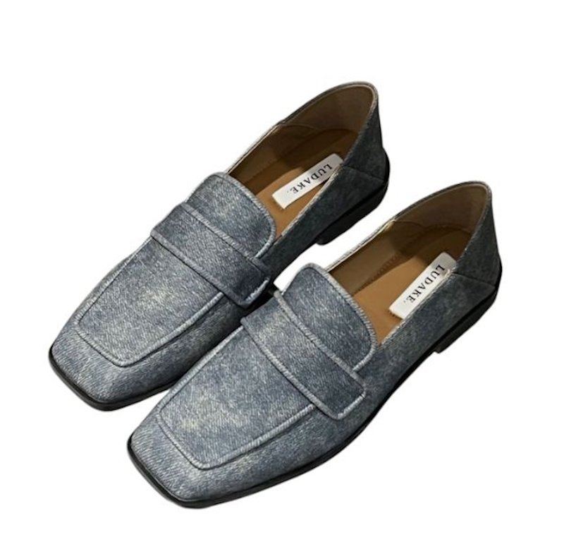 画像1: Women's British-style square-toe leather slip-on loafer shoes　ブリティッシュ英国風スクエアトゥレザースリッポンローファーシューズ (1)