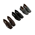 画像5: Women's British-style square-toe leather slip-on loafer shoes　ブリティッシュ英国風スクエアトゥレザースリッポンローファーシューズ (5)