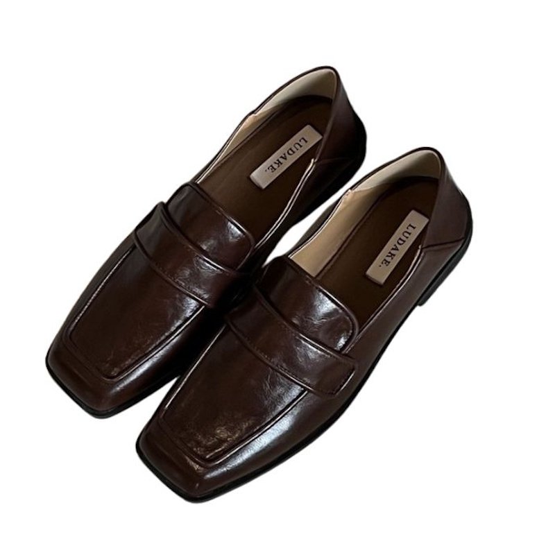 画像2: Women's British-style square-toe leather slip-on loafer shoes　ブリティッシュ英国風スクエアトゥレザースリッポンローファーシューズ (2)