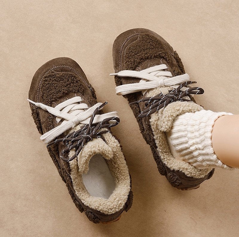 画像4: Women's Fur-trimmed leather lace-up platform sneakers  ファー付きレザー厚底レースアップスニーカー (4)