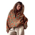 画像4: Floral print fleece jacket with zipper pockets　フリース花柄フラワージップアップジャケットコート (4)