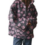 画像5: Floral print fleece jacket with zipper pockets　フリース花柄フラワージップアップジャケットコート (5)