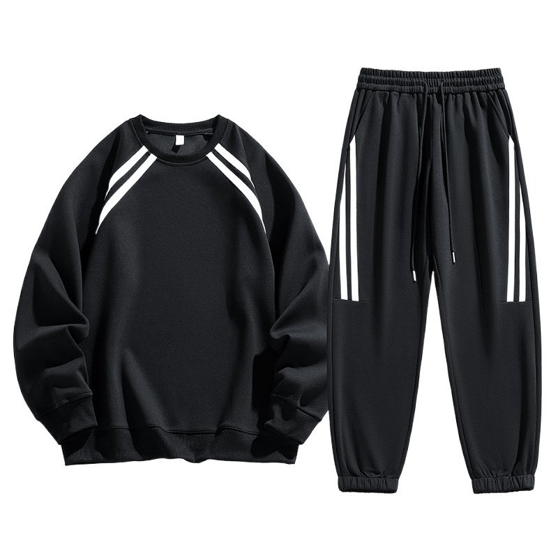 画像2:  Unisex Two-stripe men's crew neck set-up‎  Jacket + Pant ユニセックス 男女兼用 2本ラインメンズ丸首セットアップ 上下 (2)