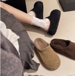 画像5: Fluffy fur-lined leather platform half-slipper sandals with height-increasing sole　モコモコファー中敷厚底レザーサンダルスリッパボアスリッポンモカシン (5)