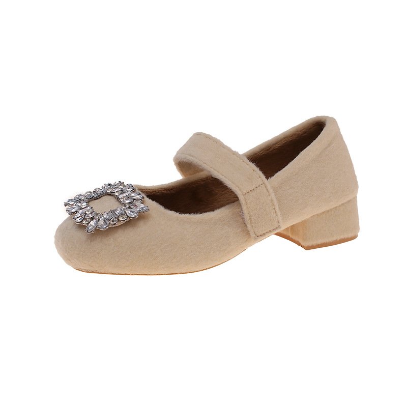 画像3: Women's Velcro square rhinestone buckle pumps　ラインストーン付きベルクロファー  パンプス シューズ  (3)