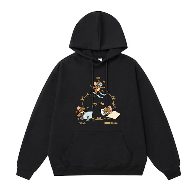 画像1: 3-point line Tom and Jerry print hoodie Sweat　 ユニセックス メンズ 男女兼用 3点ライントム＆ジェリープリントフーディ スウェット  (1)