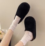 画像4: Fluffy fur-lined leather platform half-slipper sandals with height-increasing sole　モコモコファー中敷厚底レザーサンダルスリッパボアスリッポンモカシン (4)