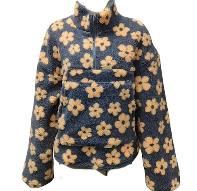 画像17: Floral print fleece jacket with zipper pockets　フリース花柄フラワージップアップジャケットコート (17)