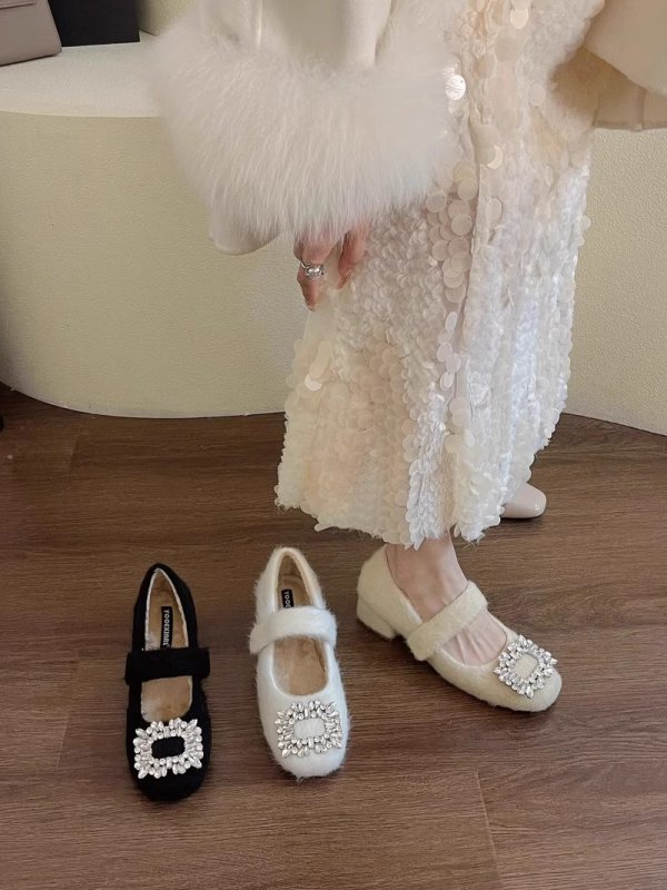 画像5: Women's Velcro square rhinestone buckle pumps　ラインストーン付きベルクロファー  パンプス シューズ  (5)