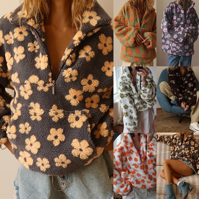 画像16: Floral print fleece jacket with zipper pockets　フリース花柄フラワージップアップジャケットコート (16)