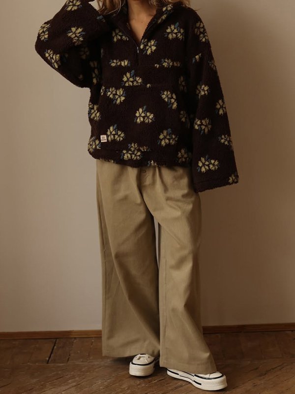 画像12: Floral print fleece jacket with zipper pockets　フリース花柄フラワージップアップジャケットコート (12)