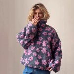 画像14: Floral print fleece jacket with zipper pockets　フリース花柄フラワージップアップジャケットコート (14)