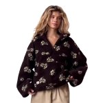 画像2: Floral print fleece jacket with zipper pockets　フリース花柄フラワージップアップジャケットコート (2)