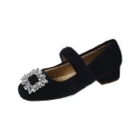 画像4: Women's Velcro square rhinestone buckle pumps　ラインストーン付きベルクロファー  パンプス シューズ  (4)
