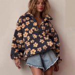 画像13: Floral print fleece jacket with zipper pockets　フリース花柄フラワージップアップジャケットコート (13)