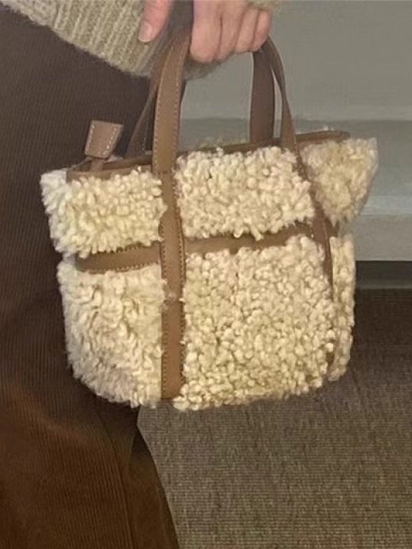 画像5: Fluffy fur and leather tote shoulder bag　フワフワファー＆レザートートショルダーバッグ (5)