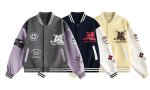 画像4: KK logo emblem embroidery leather sleeves  Stadium jacket　 ユニセックス男女兼用KKレターロゴ刺繍スタジャンスタジアムジャンブルゾン (4)