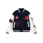 画像3: KK logo emblem embroidery leather sleeves  Stadium jacket　 ユニセックス男女兼用KKレターロゴ刺繍スタジャンスタジアムジャンブルゾン (3)