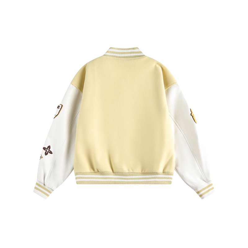 画像6: KK logo emblem embroidery leather sleeves  Stadium jacket　 ユニセックス男女兼用KKレターロゴ刺繍スタジャンスタジアムジャンブルゾン (6)