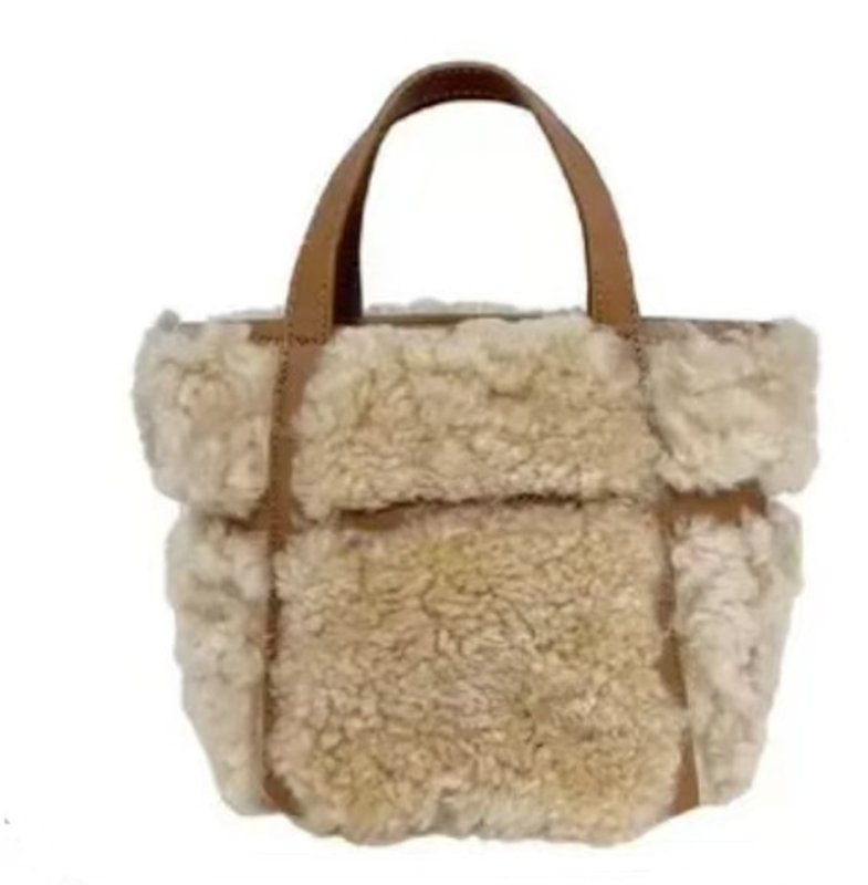 画像1: Fluffy fur and leather tote shoulder bag　フワフワファー＆レザートートショルダーバッグ (1)