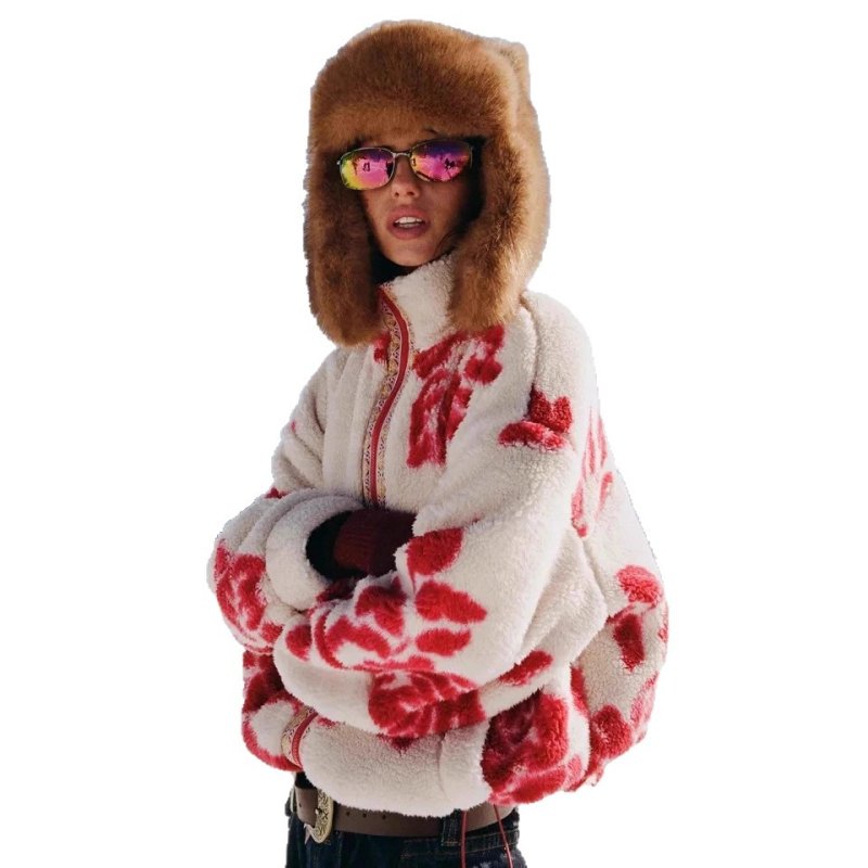 画像3: Maple Leaf double zip fleece jacket coat　メープル花柄フラワーダブルジップアップフリースジャケットコート (3)