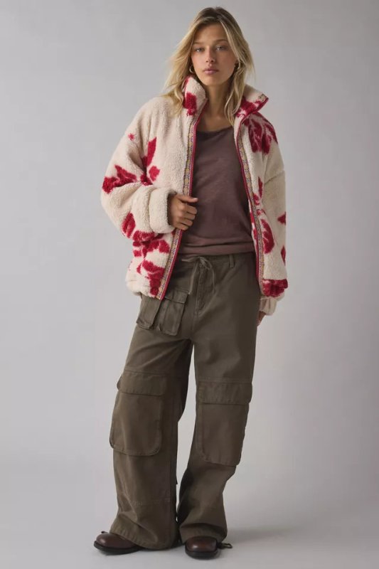 画像6: Maple Leaf double zip fleece jacket coat　メープル花柄フラワーダブルジップアップフリースジャケットコート (6)