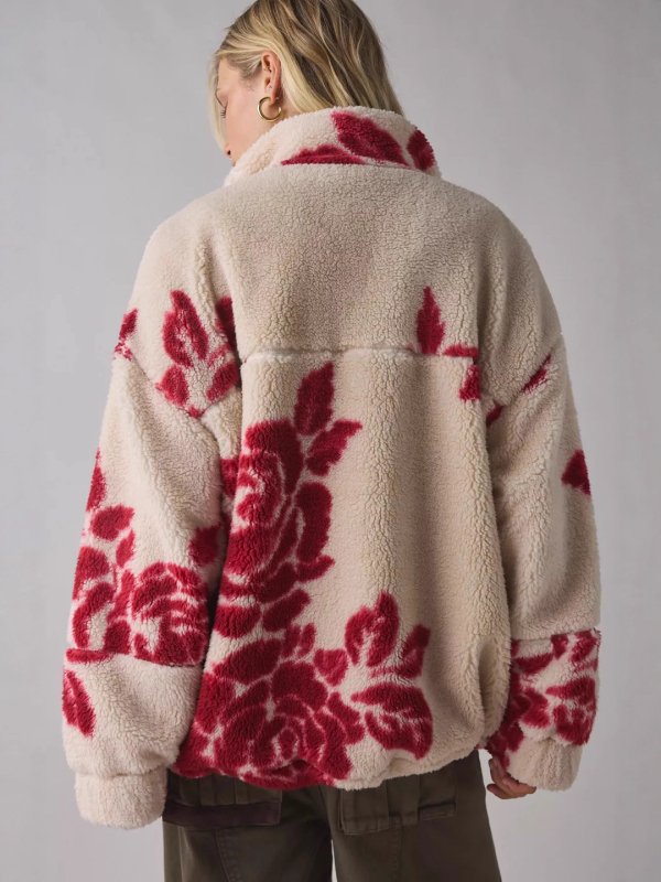 画像5: Maple Leaf double zip fleece jacket coat　メープル花柄フラワーダブルジップアップフリースジャケットコート (5)