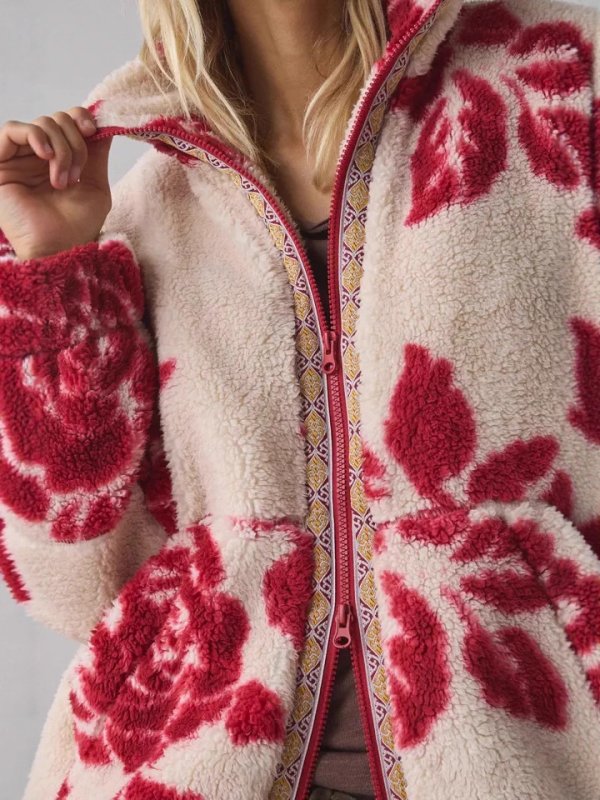 画像4: Maple Leaf double zip fleece jacket coat　メープル花柄フラワーダブルジップアップフリースジャケットコート (4)