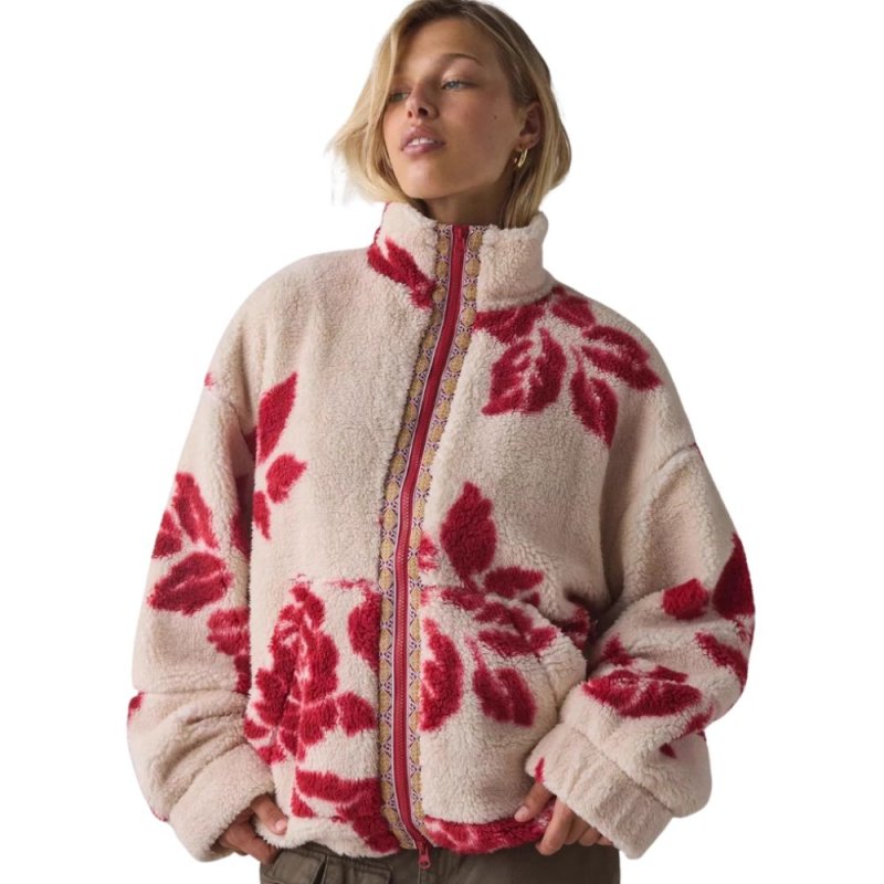 画像1: Maple Leaf double zip fleece jacket coat　メープル花柄フラワーダブルジップアップフリースジャケットコート (1)