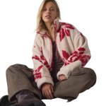 画像2: Maple Leaf double zip fleece jacket coat　メープル花柄フラワーダブルジップアップフリースジャケットコート (2)