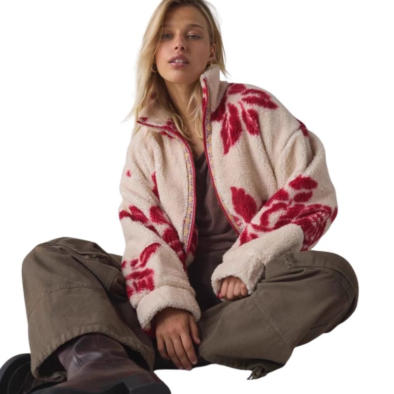 画像2: Maple Leaf double zip fleece jacket coat　メープル花柄フラワーダブルジップアップフリースジャケットコート (2)