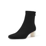 画像1: Women's Leather Pearl Heels Ankle Boots 本革 パール クリスタルソール アンクル ブーツ ショートブーツ  ブーティー (1)