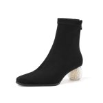 画像3: Women's Leather Pearl Heels Ankle Boots 本革 パール クリスタルソール アンクル ブーツ ショートブーツ  ブーティー (3)