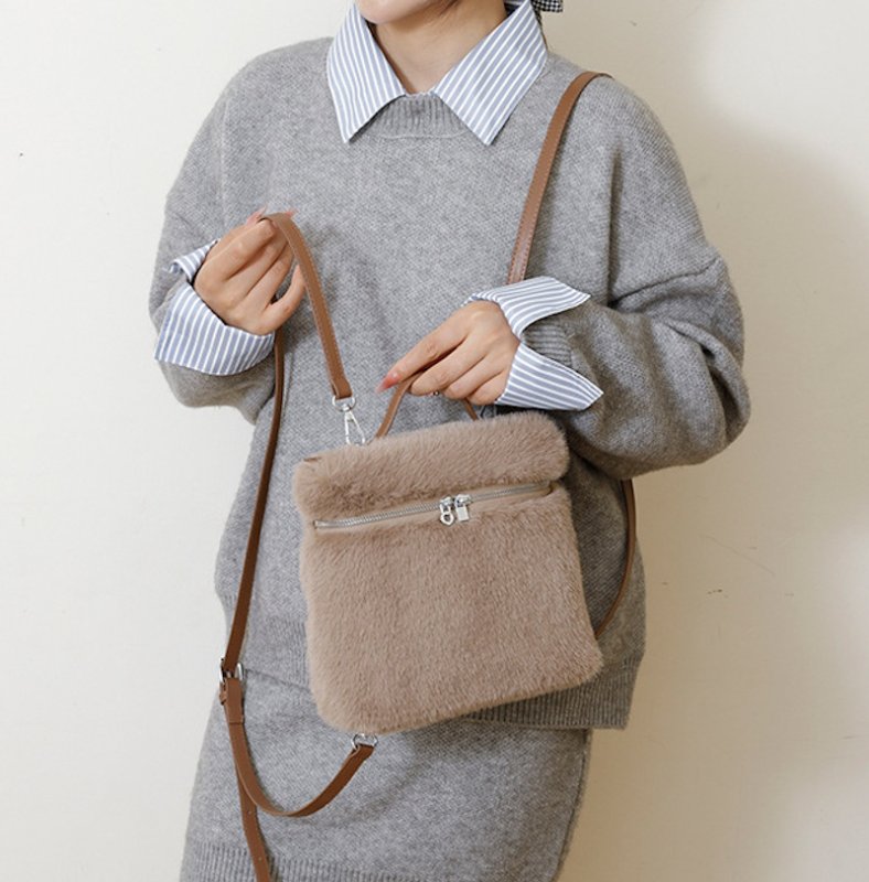 画像11: Fur Square Tote Shoulder Backpack Bag　ファースクエアトートショルダーバックパックバッグ　 (11)