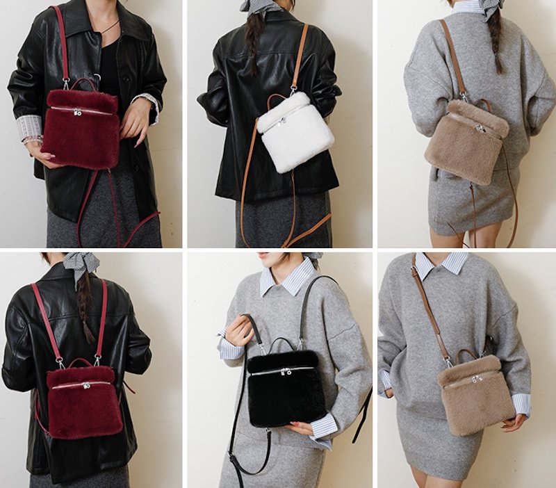 画像15: Fur Square Tote Shoulder Backpack Bag　ファースクエアトートショルダーバックパックバッグ　 (15)