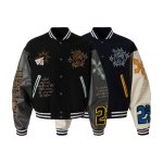 画像1: American street fashion patchwork sleeve embroidery totem retro baseball jacket Stadium jacket　 ユニセックス男女兼用パッチワーク袖刺繍トーテムレトロスタジャンスタジアムジャンブルゾン (1)