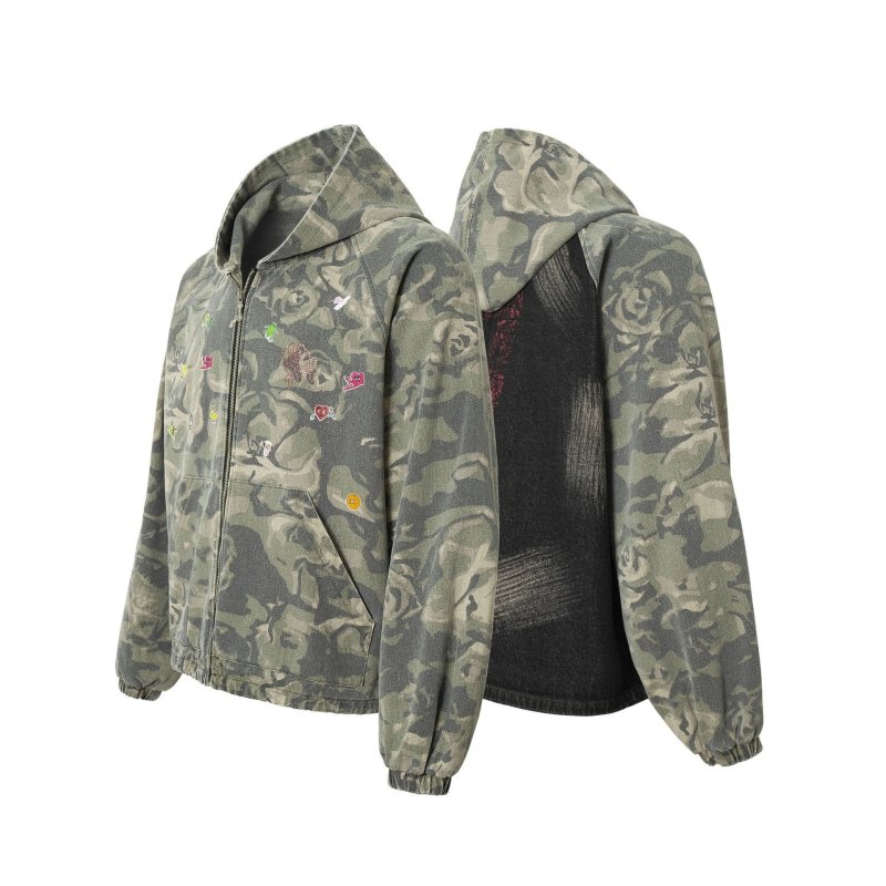 画像3: Mint Cat Stitch Graffiti Camouflage Hoodie Jacket Coat　 ユニセックス男女兼用ミントカモフラージュグラフィックポイントフーディジャケットブルゾン (3)