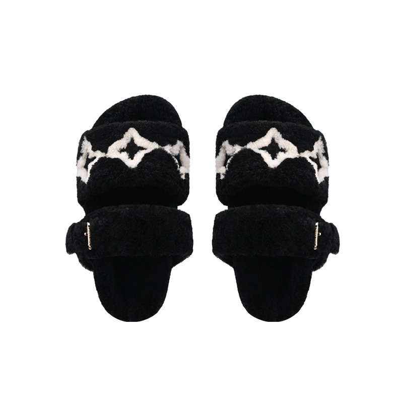 画像2: Unisex Platform fur logo sandal slippers 男女兼用 厚底ファー ＆ロゴ モコモコ サンダル スリッパ  (2)