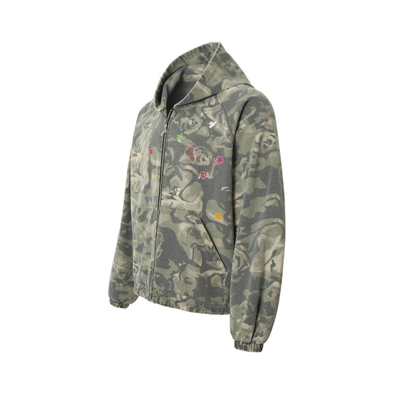 画像5: Mint Cat Stitch Graffiti Camouflage Hoodie Jacket Coat　 ユニセックス男女兼用ミントカモフラージュグラフィックポイントフーディジャケットブルゾン (5)
