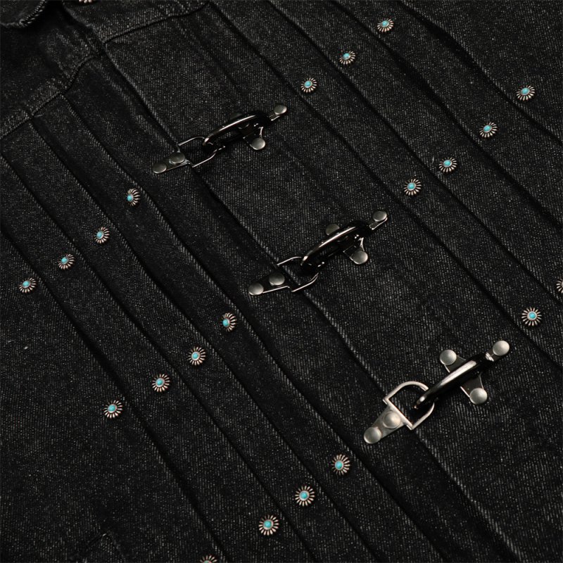 画像3:  Unisex Turquoise Buckle Retro Denim G Jacket   ユニセックス 男女兼用 ターコイズ付きバックルデニムジャケットGジャン (3)