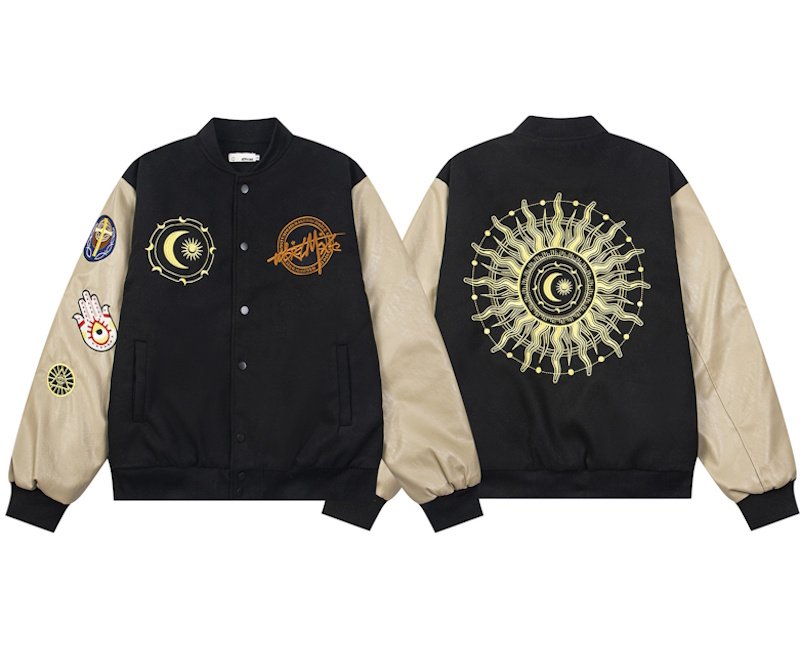画像1: Kenvibe Moon Astrology Embroidery baseball jacket Stadium jacket　 ユニセックス男女兼用Kenvibe月占星術刺繍スタジャンスタジアムジャンブルゾン (1)