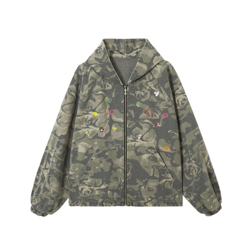 画像2: Mint Cat Stitch Graffiti Camouflage Hoodie Jacket Coat　 ユニセックス男女兼用ミントカモフラージュグラフィックポイントフーディジャケットブルゾン (2)