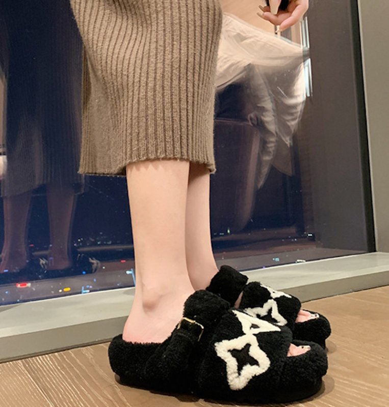 画像6: Unisex Platform fur logo sandal slippers 男女兼用 厚底ファー ＆ロゴ モコモコ サンダル スリッパ  (6)