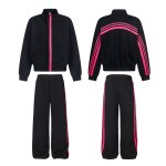 画像1:  Unisex Three Stripes Stand Collar Sweatshirt & PantsJacket + Pant ユニセックス 男女兼用  スタンドカラージバック3ラインジップアップ セットアップ 上下 (1)